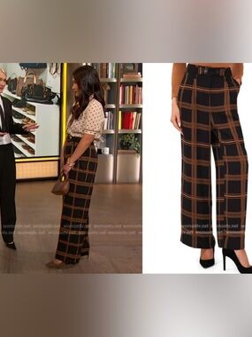 Halogen Black Wide-Leg trousers Pants with Brown Windowpane